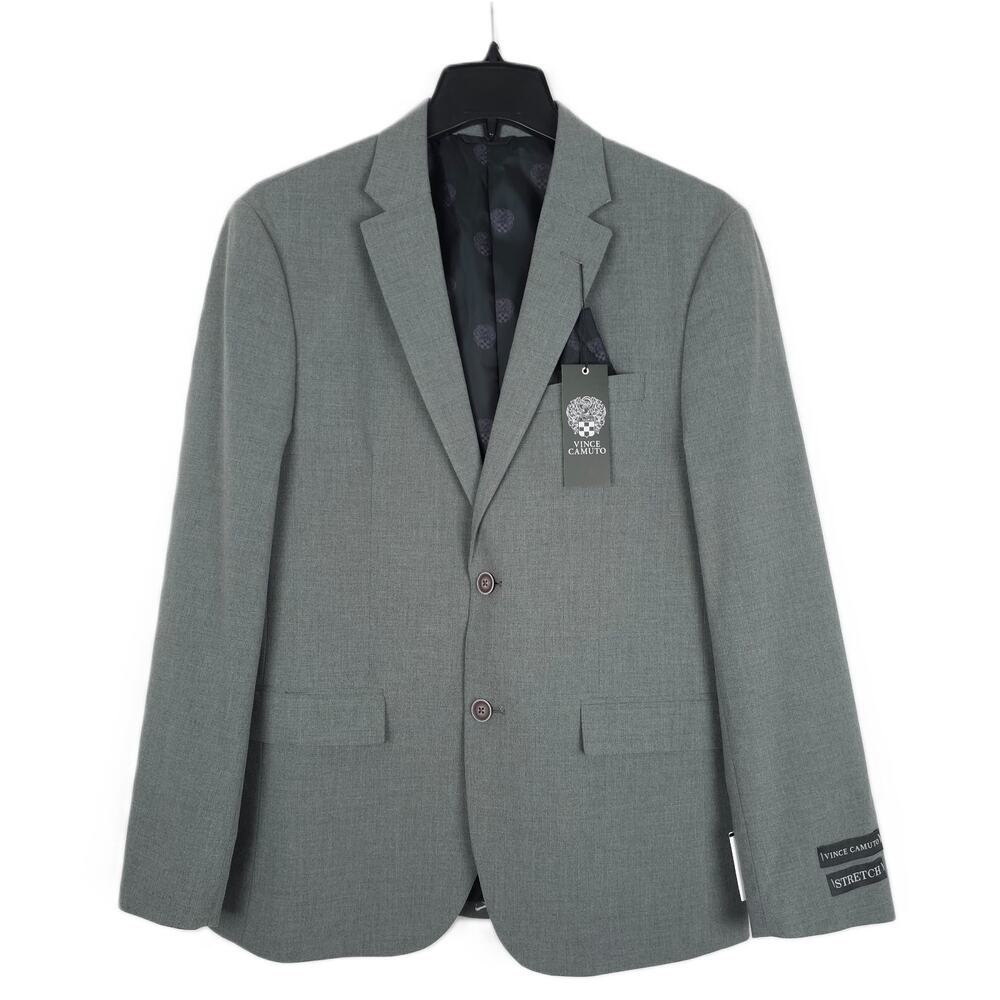 Vince Camuto Mens Slim Fit Suit Jacket Blazer 42R Grey Solid Super Stretch NWT